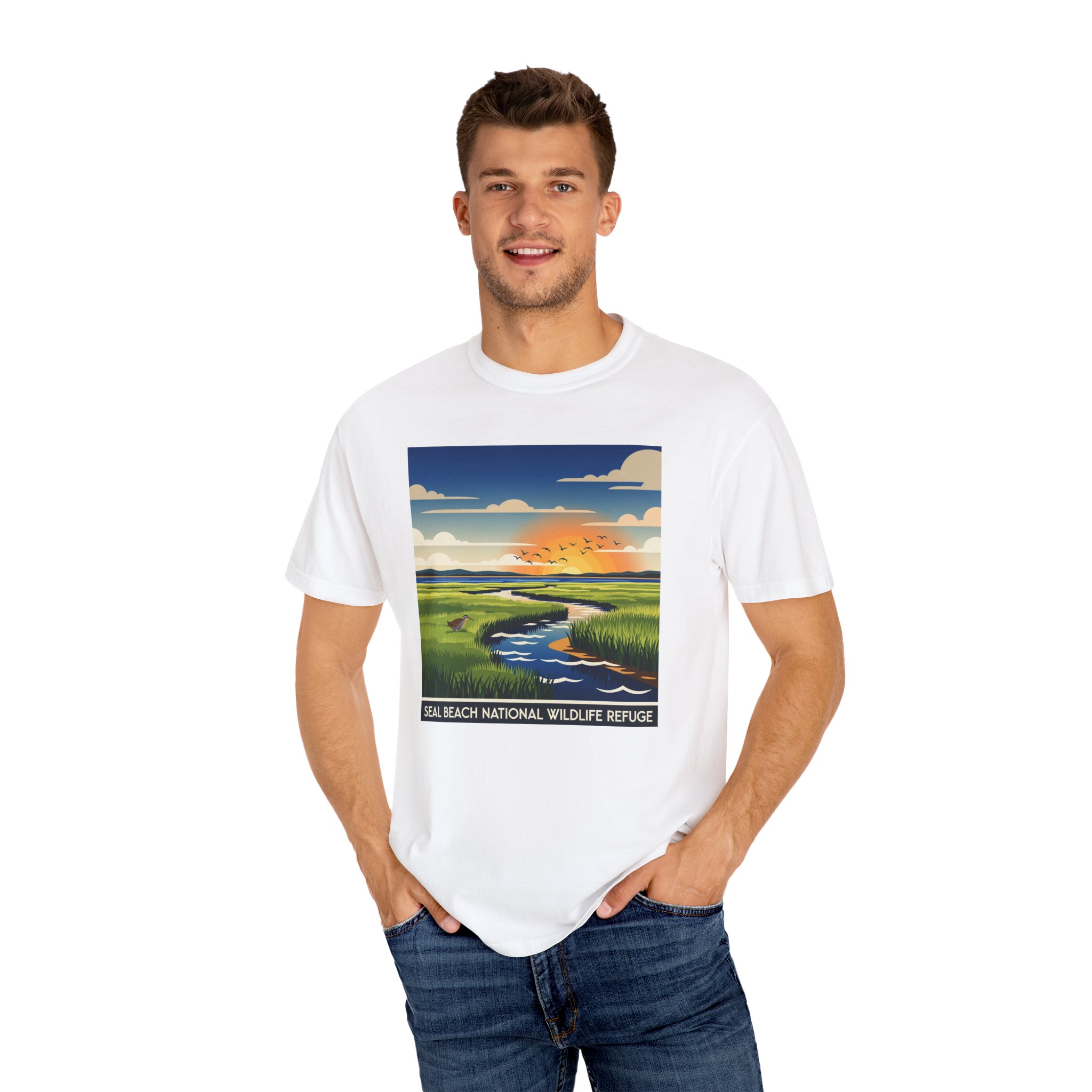 Seal Beach National Wildlife Refuge WPA Style Unisex T-shirt - Image 4