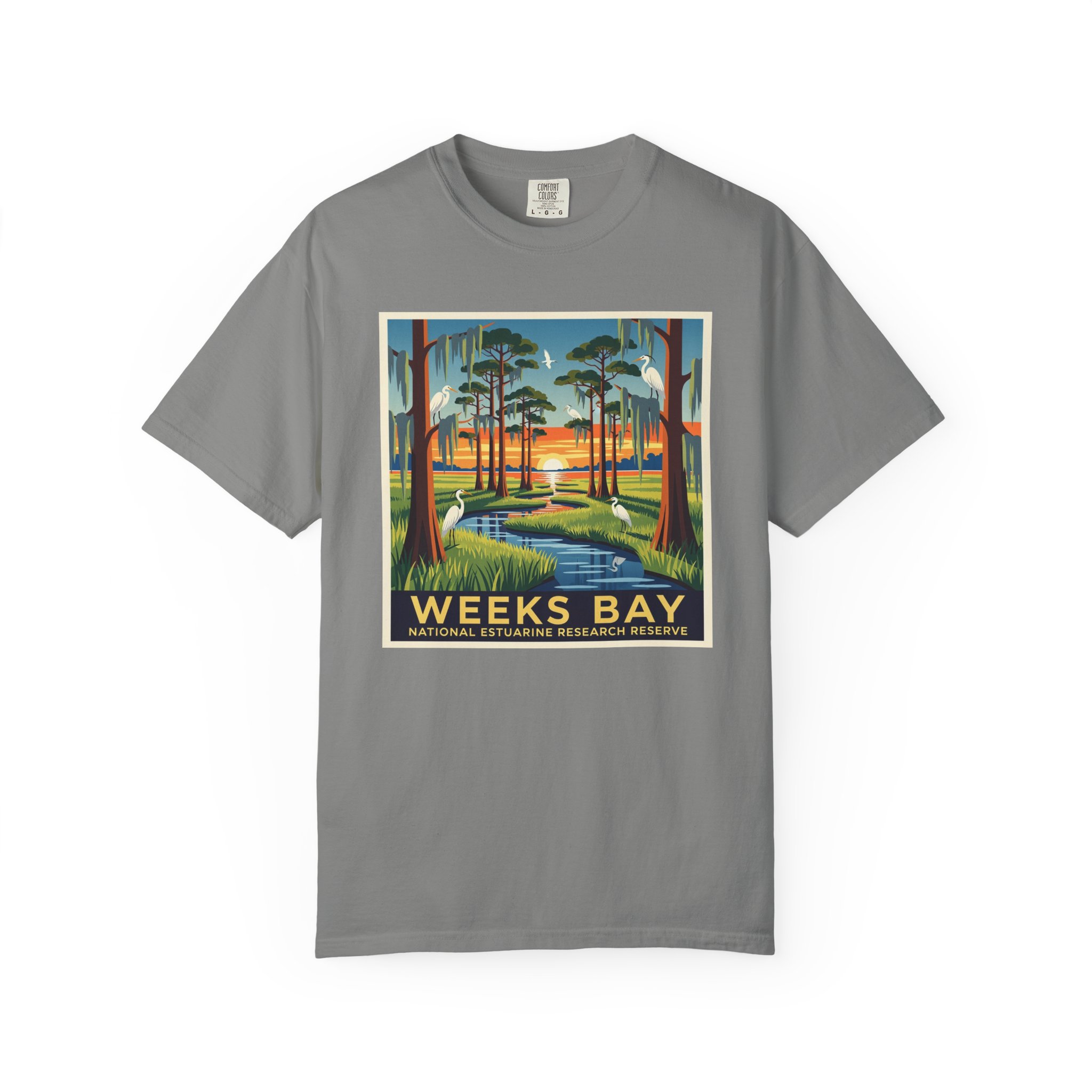 Weeks Bay National Estuarine Research Reserve WPA Style Unisex T-shirt - Image 7