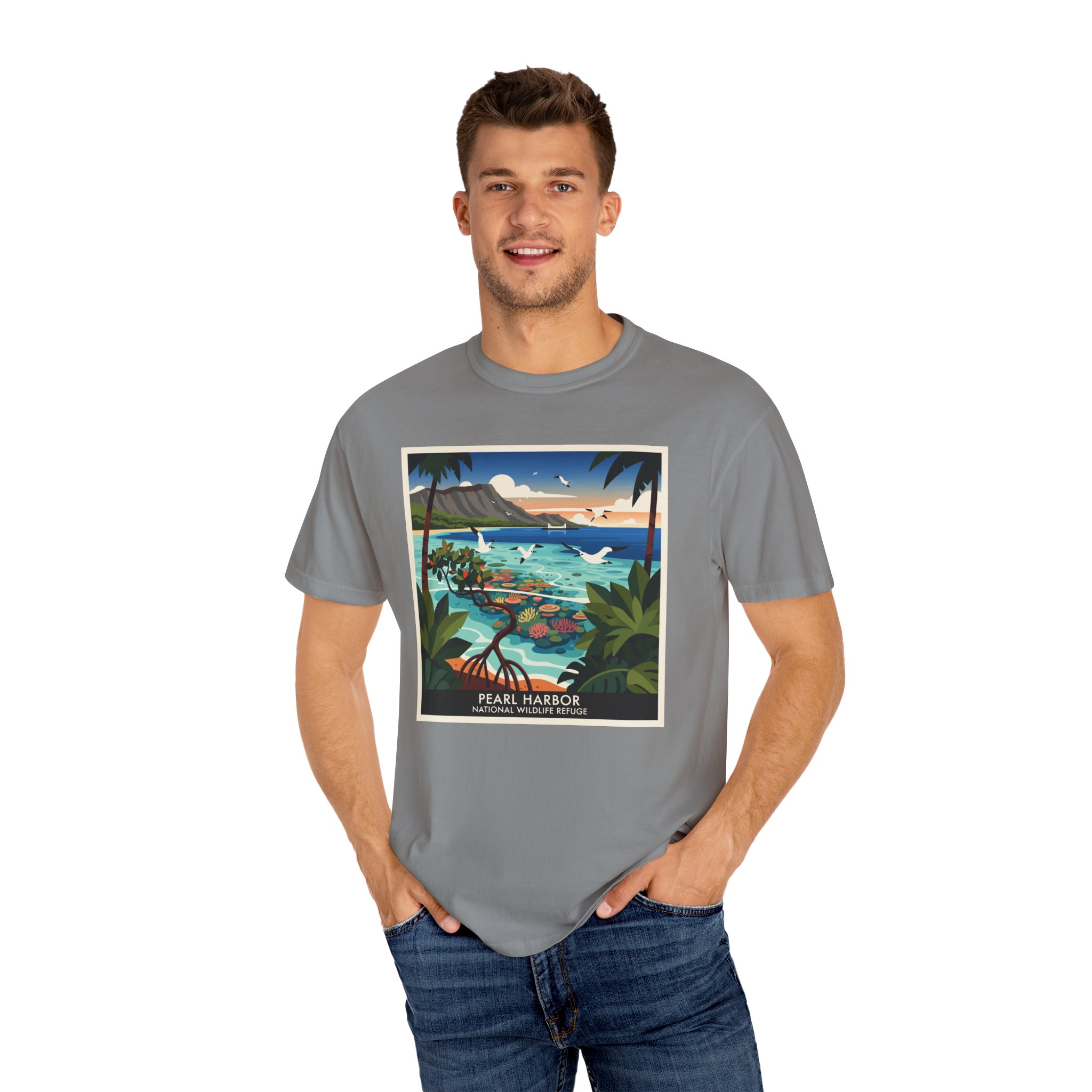 Pearl Harbor National Wildlife Refuge WPA Style Unisex T-shirt - Image 10