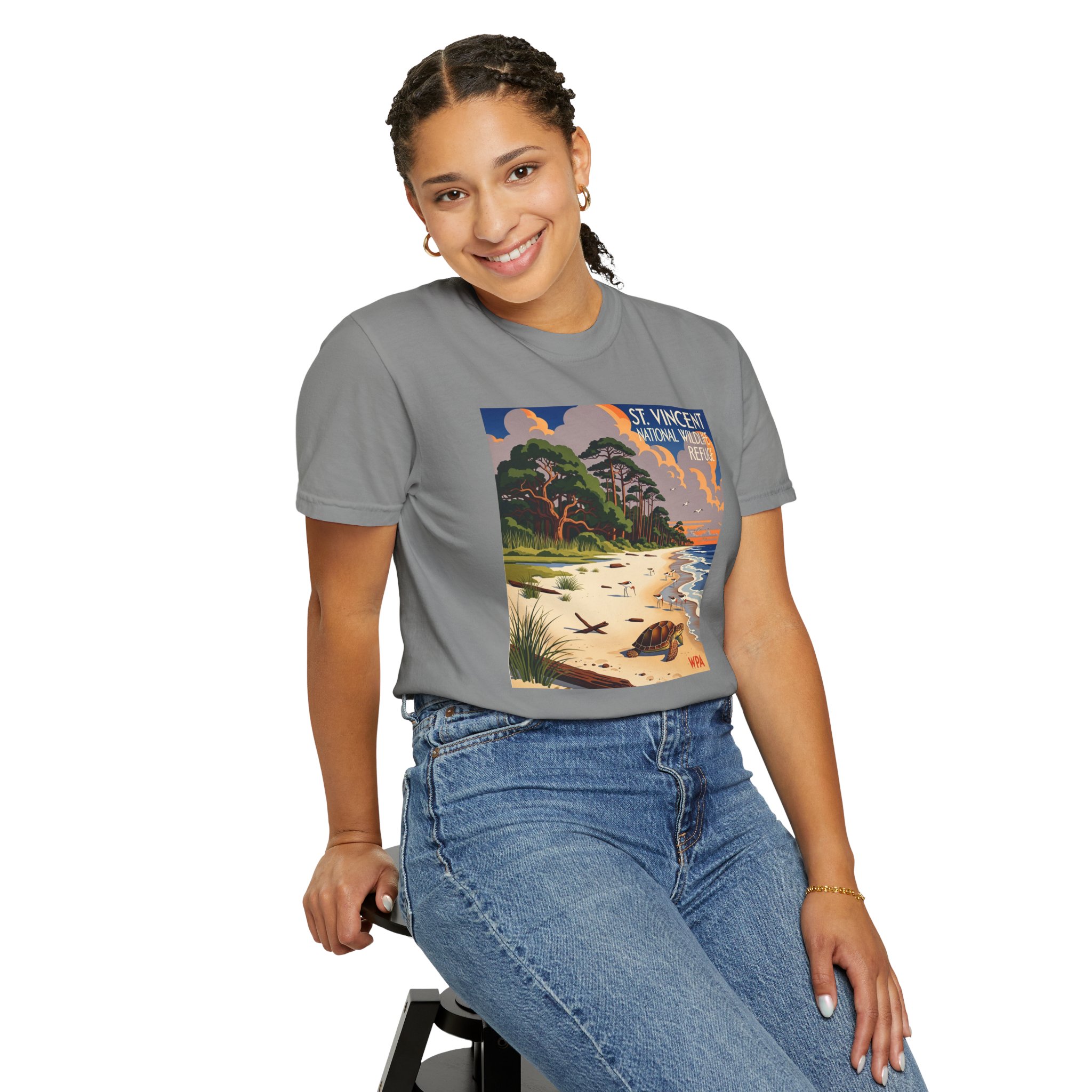 St. Vincent National Wildlife Refuge WPA Style Unisex T-shirt - Image 11