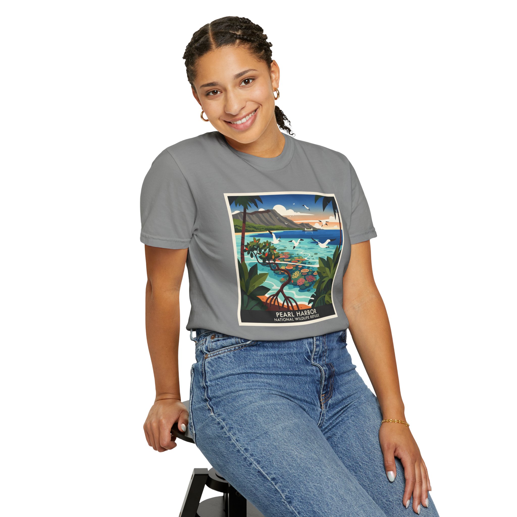 Pearl Harbor National Wildlife Refuge WPA Style Unisex T-shirt - Image 11