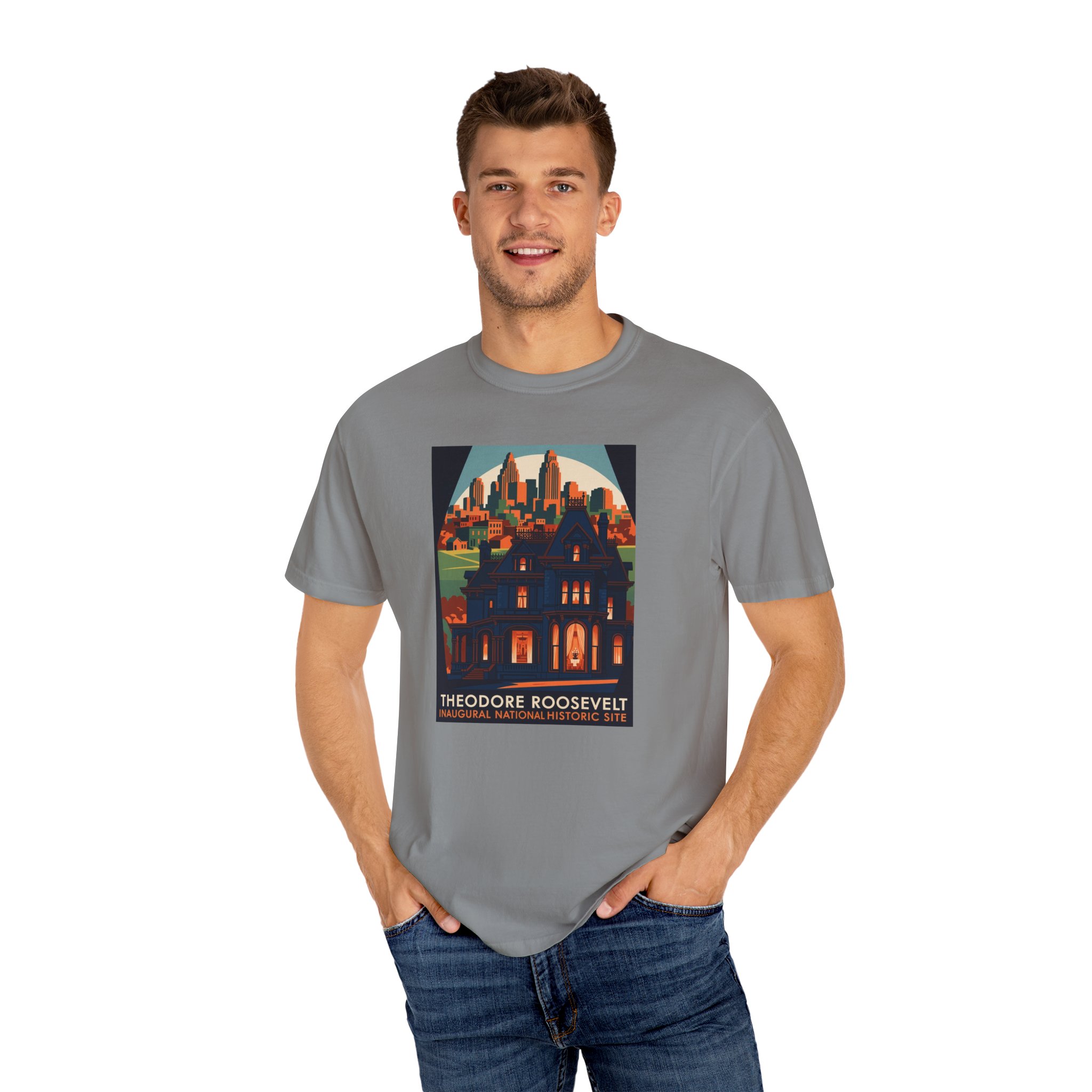 Theodore Roosevelt Inaugural National Historic Site WPA Style Unisex T-shirt - Image 10