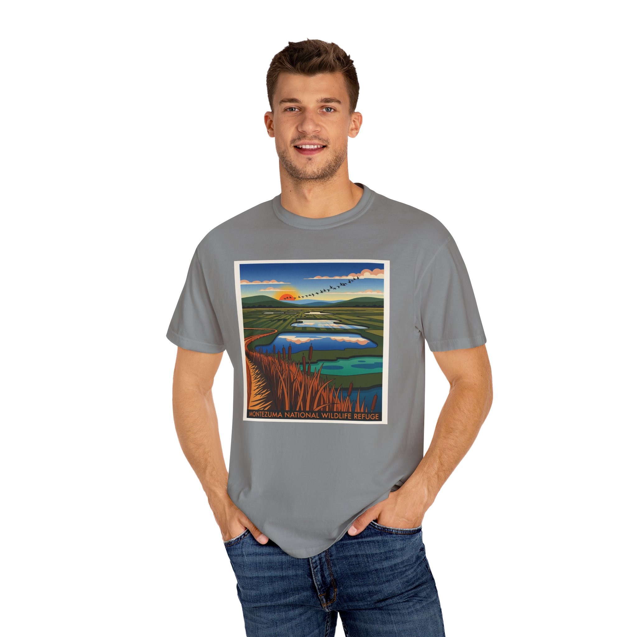 Montezuma National Wildlife Refuge WPA Style Unisex T-shirt - Image 10