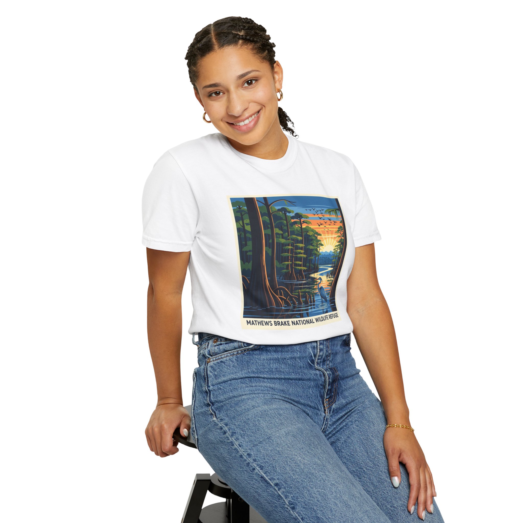 Mathews Brake National Wildlife Refuge WPA Style Unisex T-shirt - Image 5