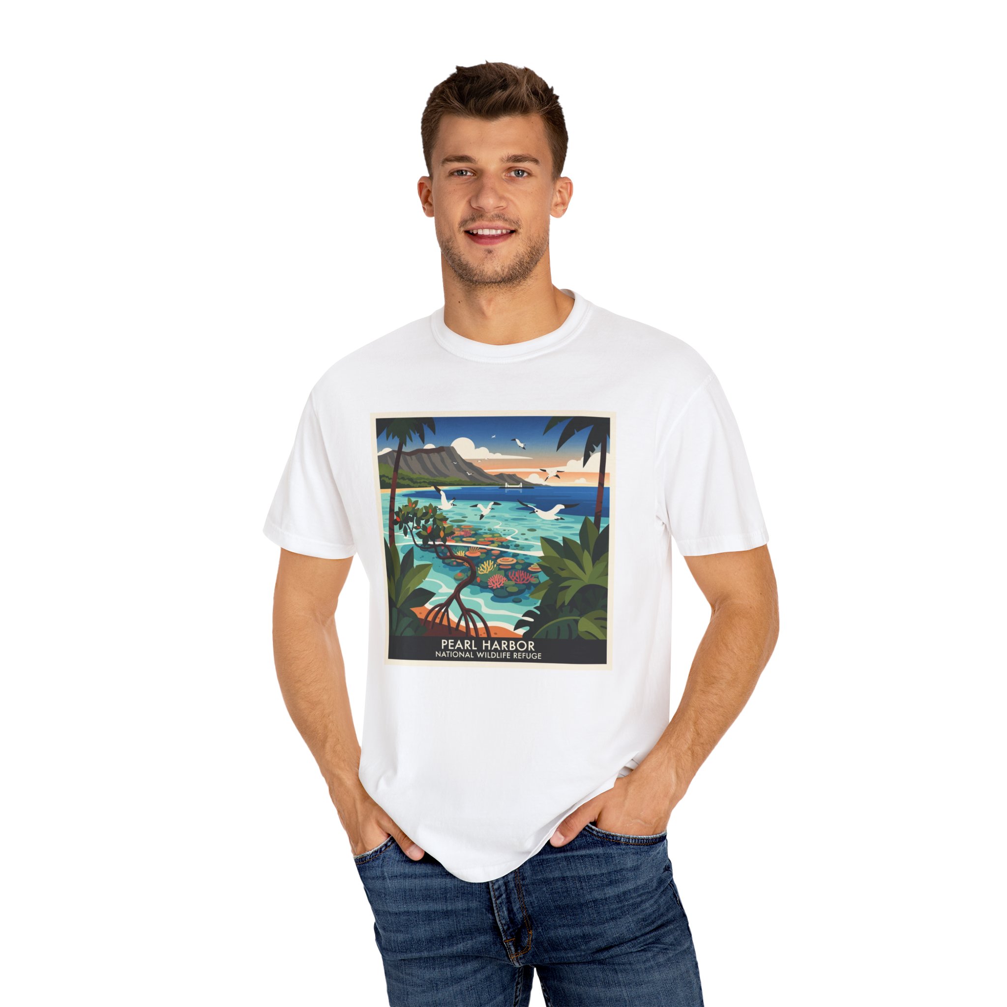 Pearl Harbor National Wildlife Refuge WPA Style Unisex T-shirt - Image 4