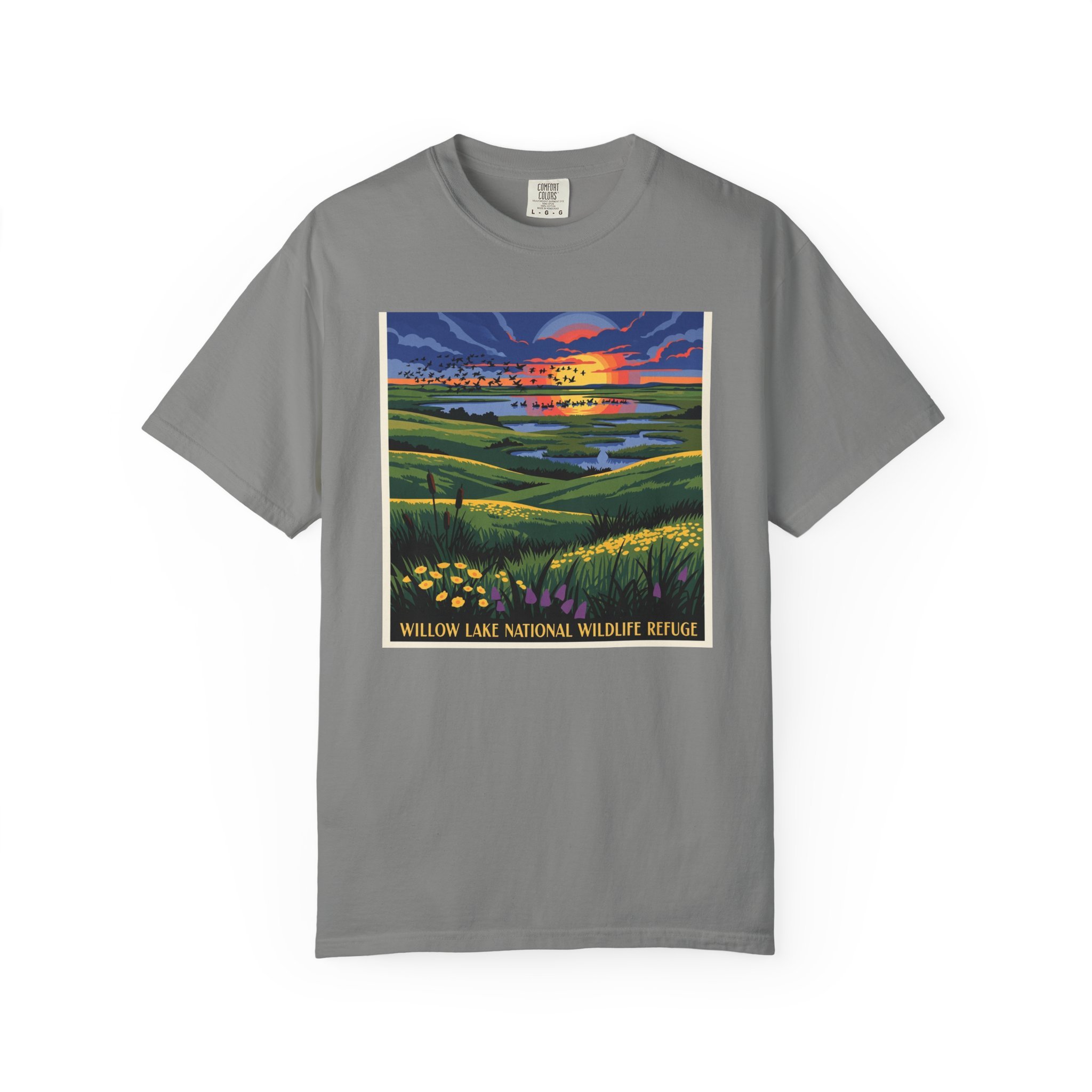 Willow Lake National Wildlife Refuge WPA Style Unisex T-shirt - Image 7