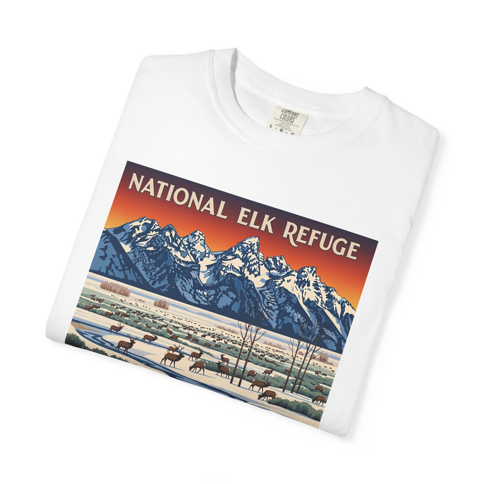 National Elk Refuge WPA Style Unisex T-shirt - Image 3
