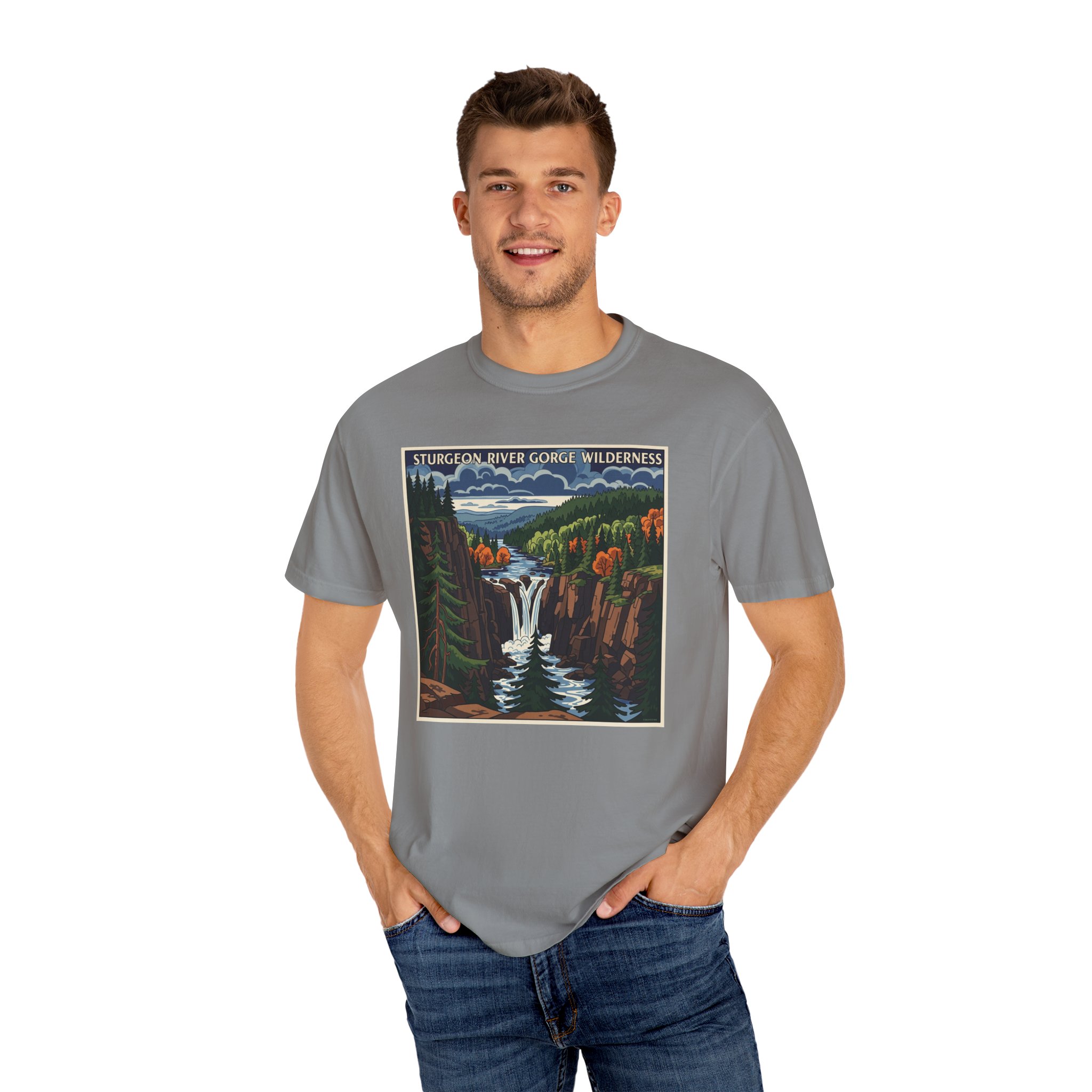 Sturgeon River Gorge Wilderness WPA Style Unisex T-shirt - Image 10