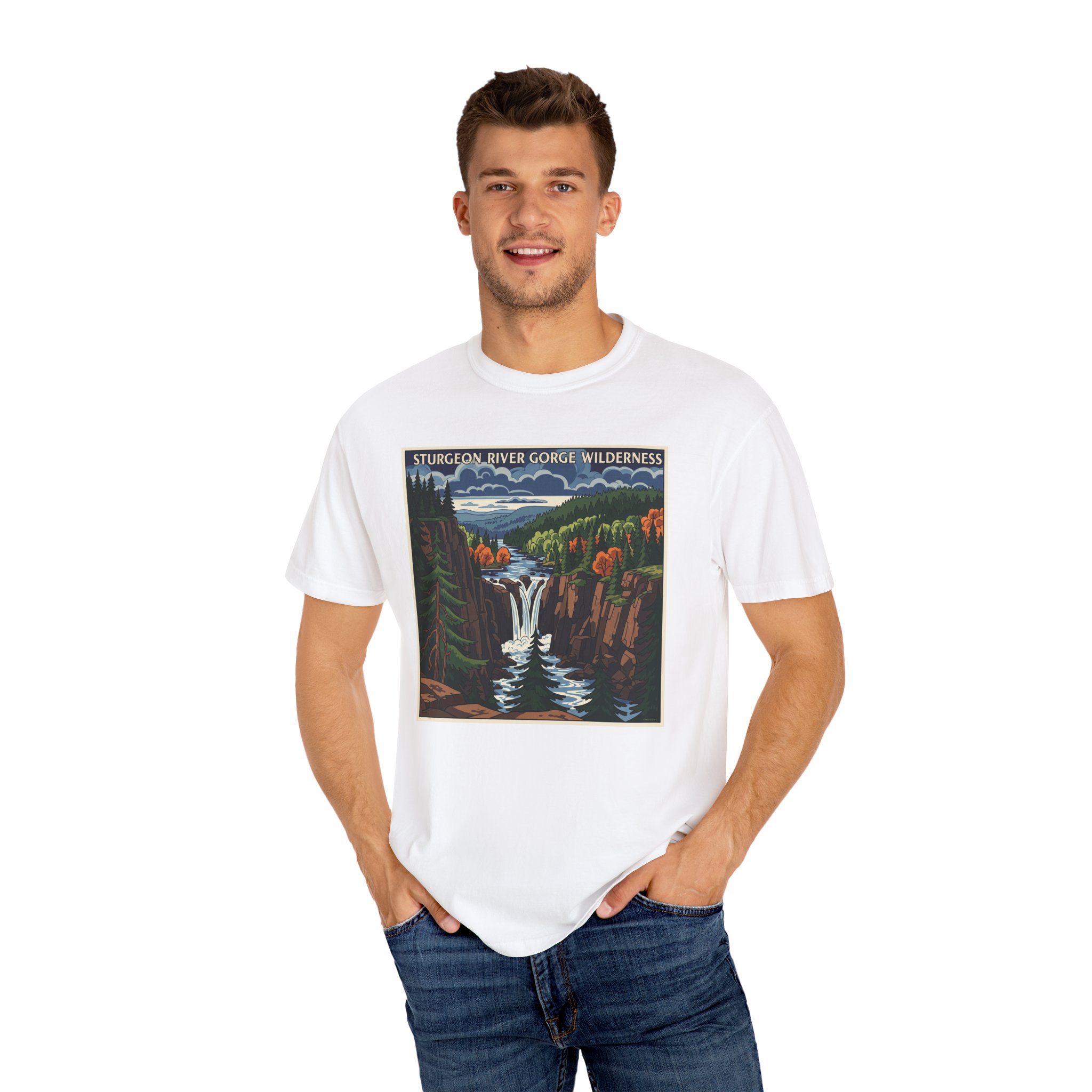 Sturgeon River Gorge Wilderness WPA Style Unisex T-shirt - Image 4
