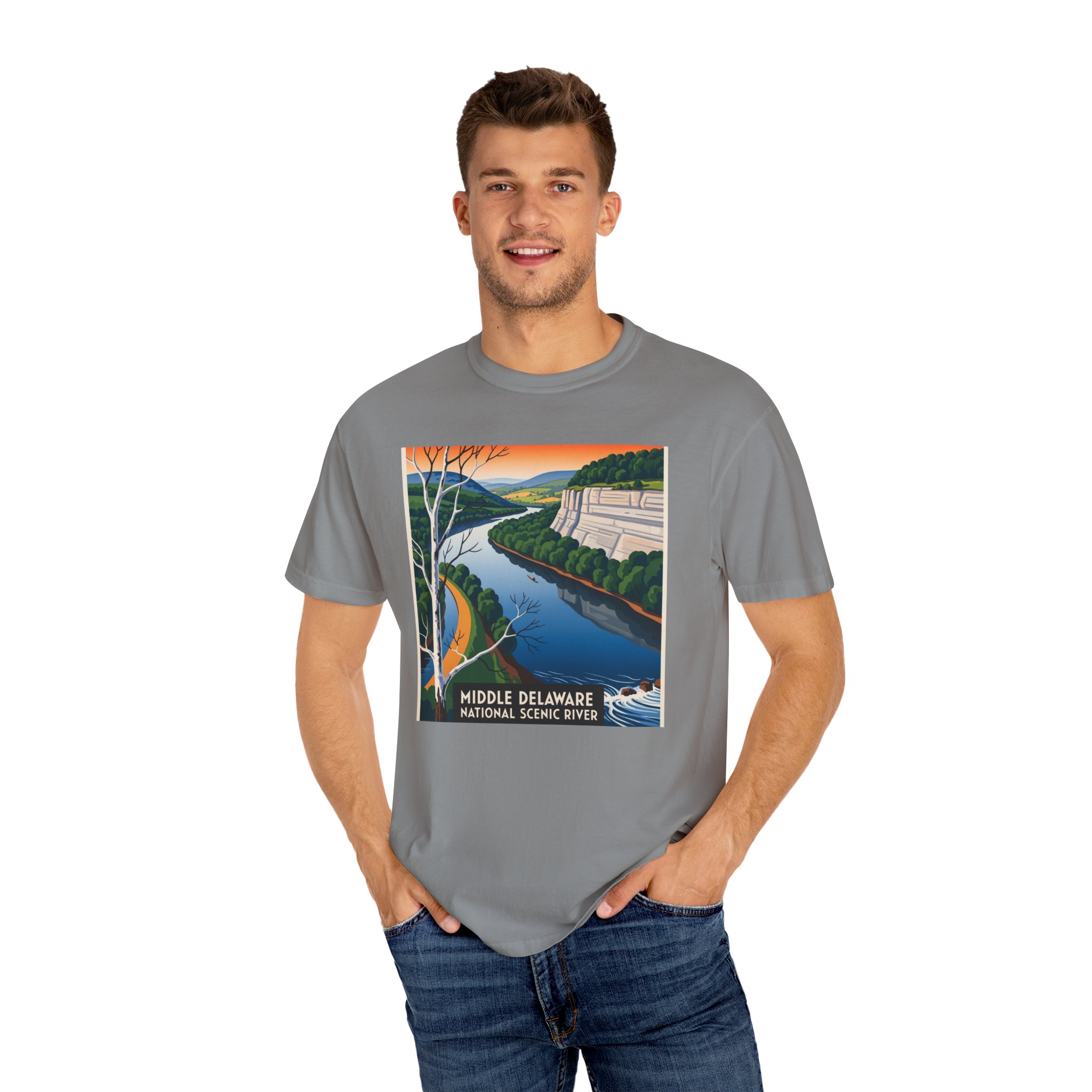 Middle Delaware National Scenic River WPA Style Unisex T-shirt - Image 10