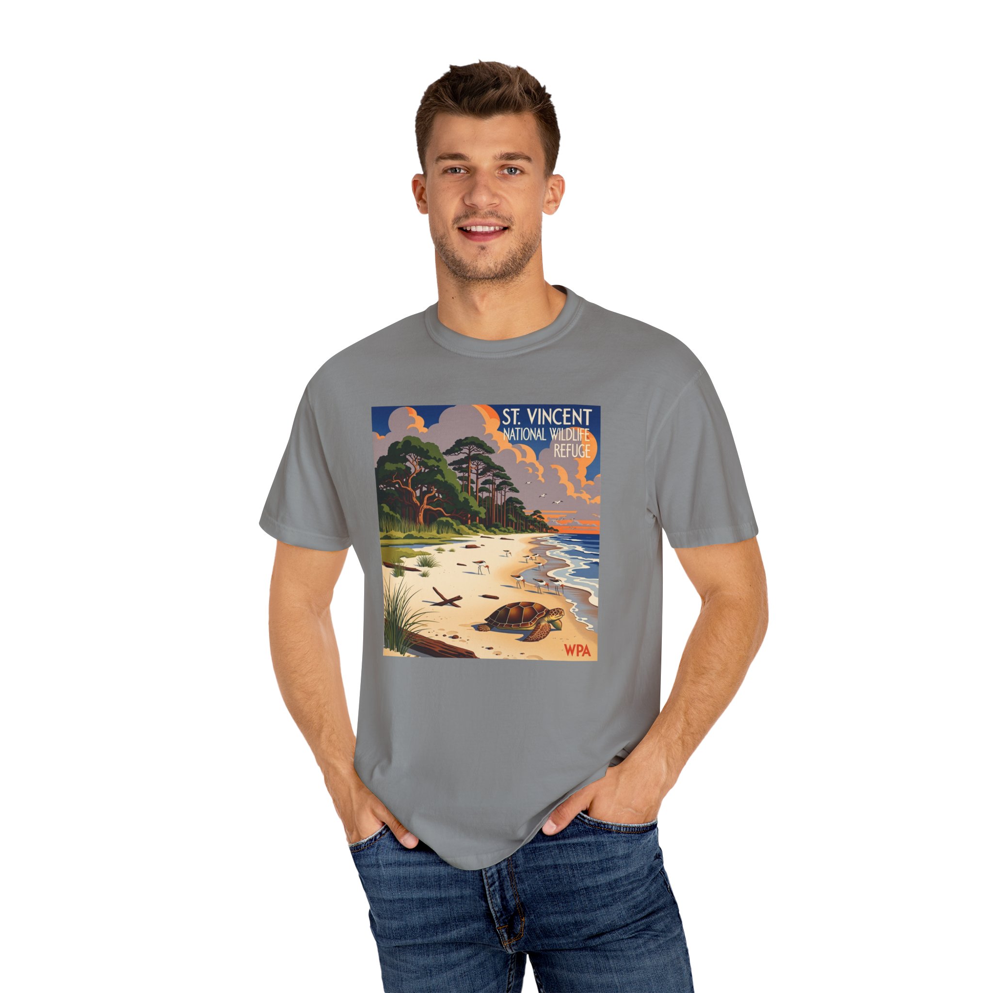 St. Vincent National Wildlife Refuge WPA Style Unisex T-shirt - Image 10