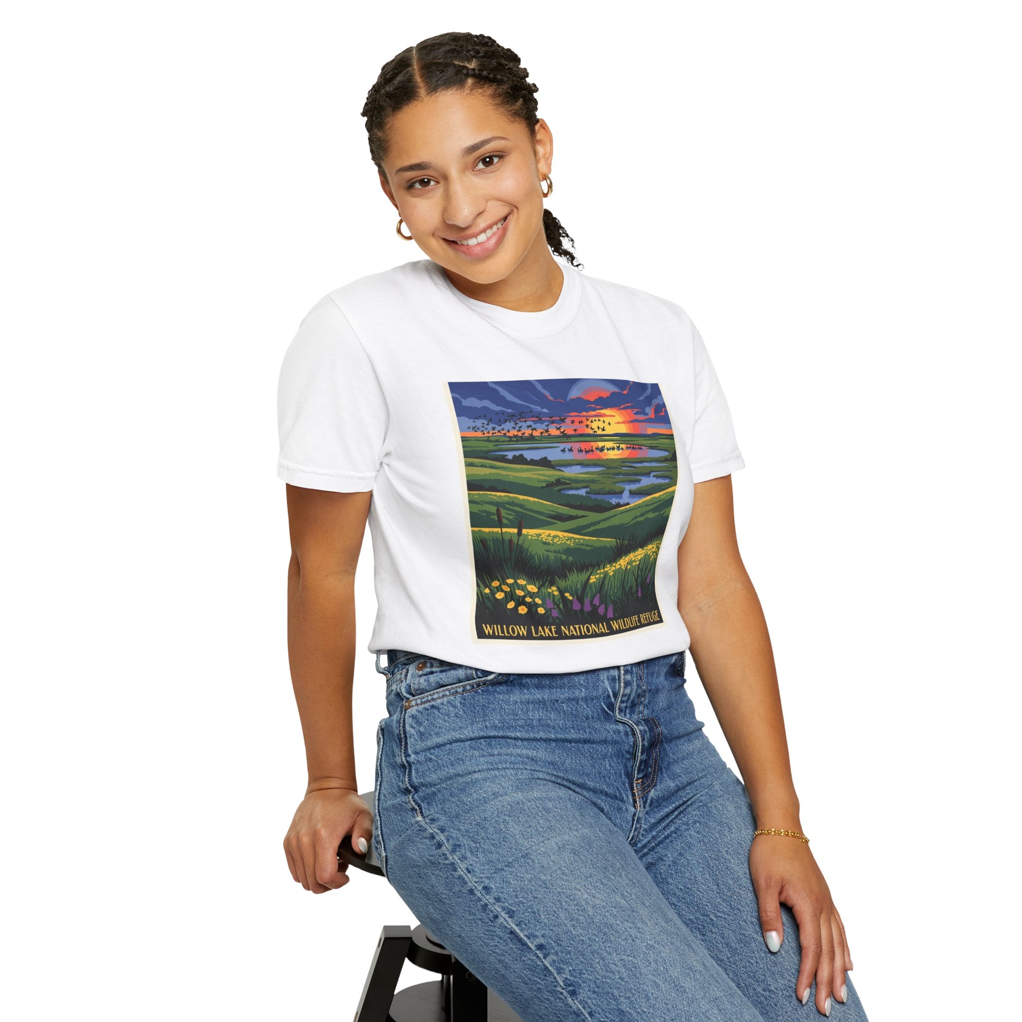Willow Lake National Wildlife Refuge WPA Style Unisex T-shirt - Image 5
