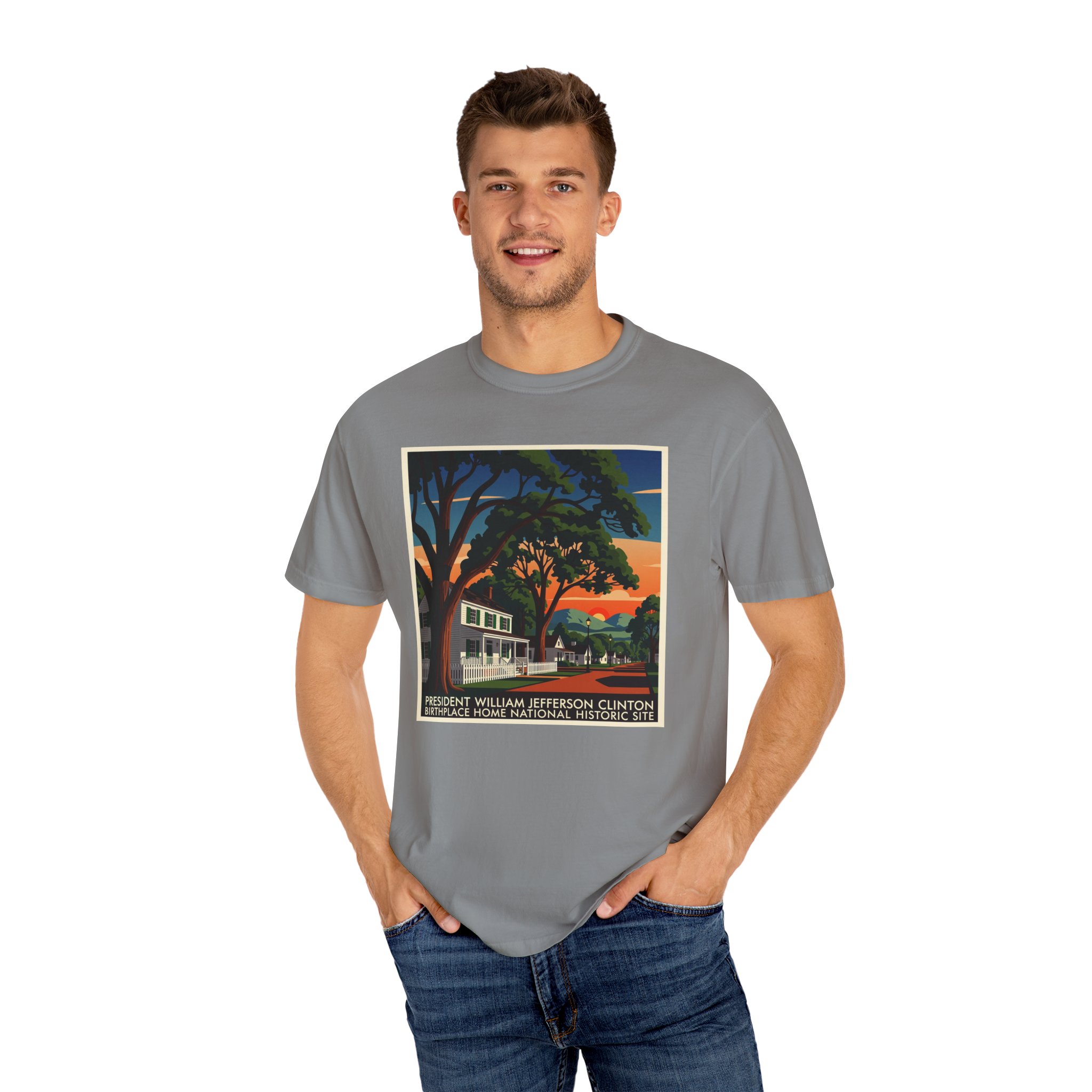 President William Jefferson Clinton Birthplace Home National Historic Site WPA Style Unisex T-shirt - Image 10