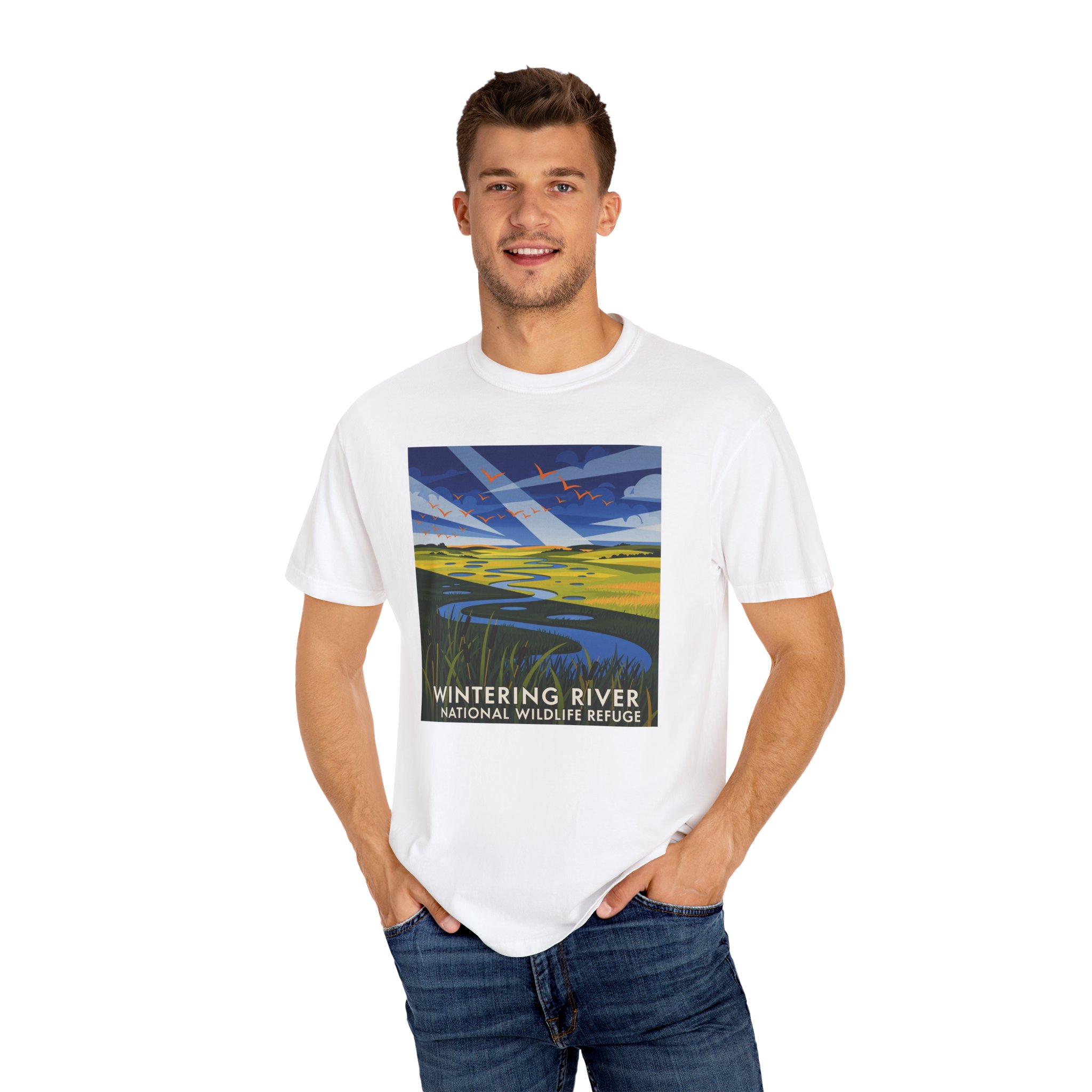 Wintering River National Wildlife Refuge WPA Style Unisex T-shirt - Image 4