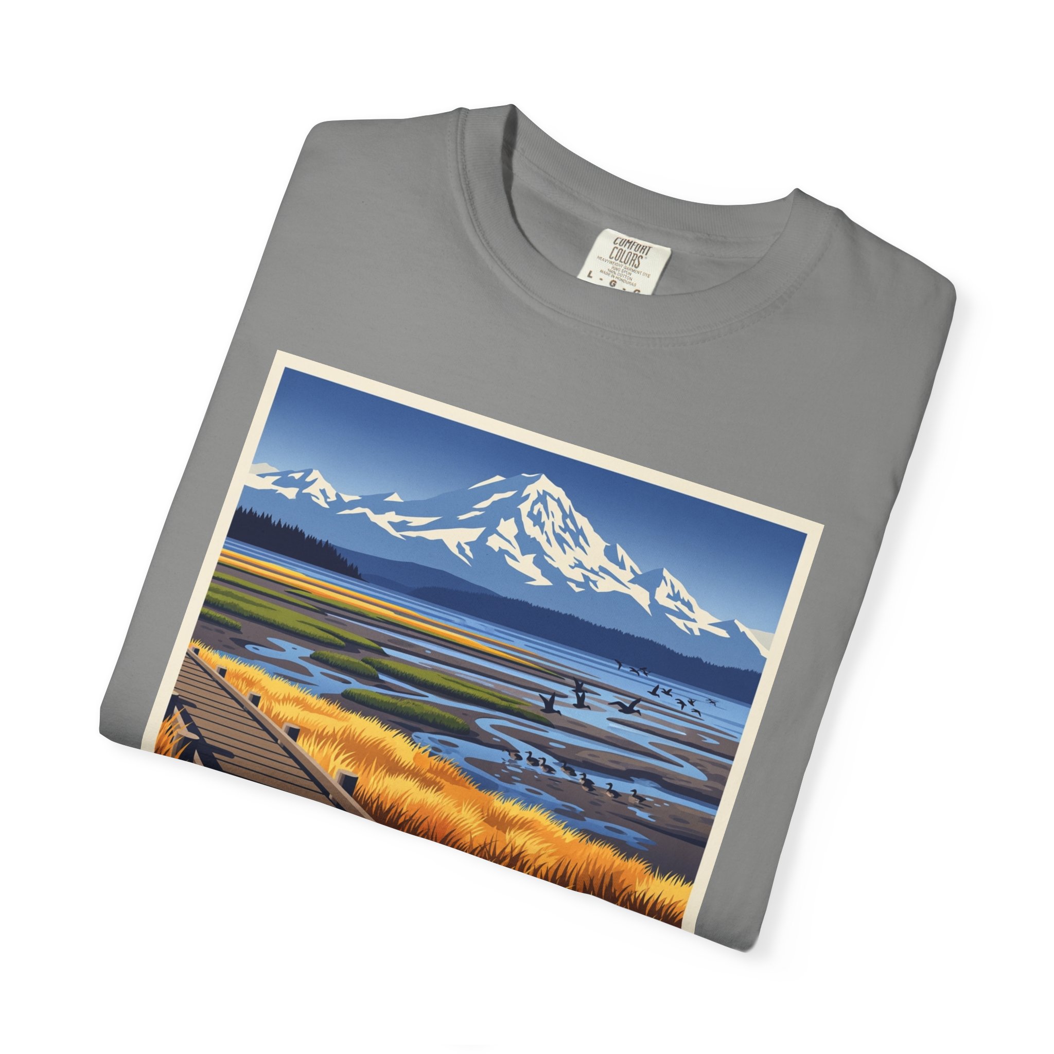 Padilla Bay National Estuarine Research Reserve WPA Style Unisex T-shirt - Image 9