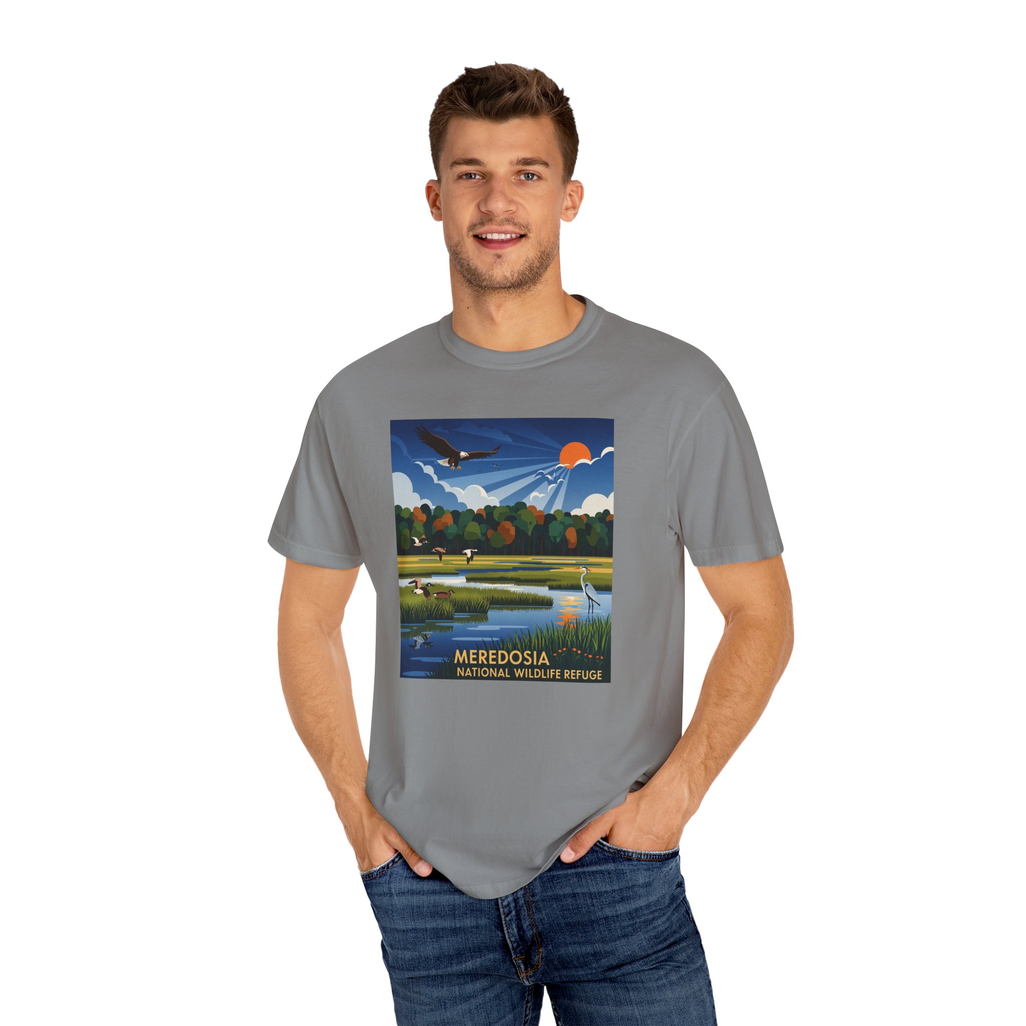 Meredosia National Wildlife Refuge WPA Style Unisex T-shirt - Image 10