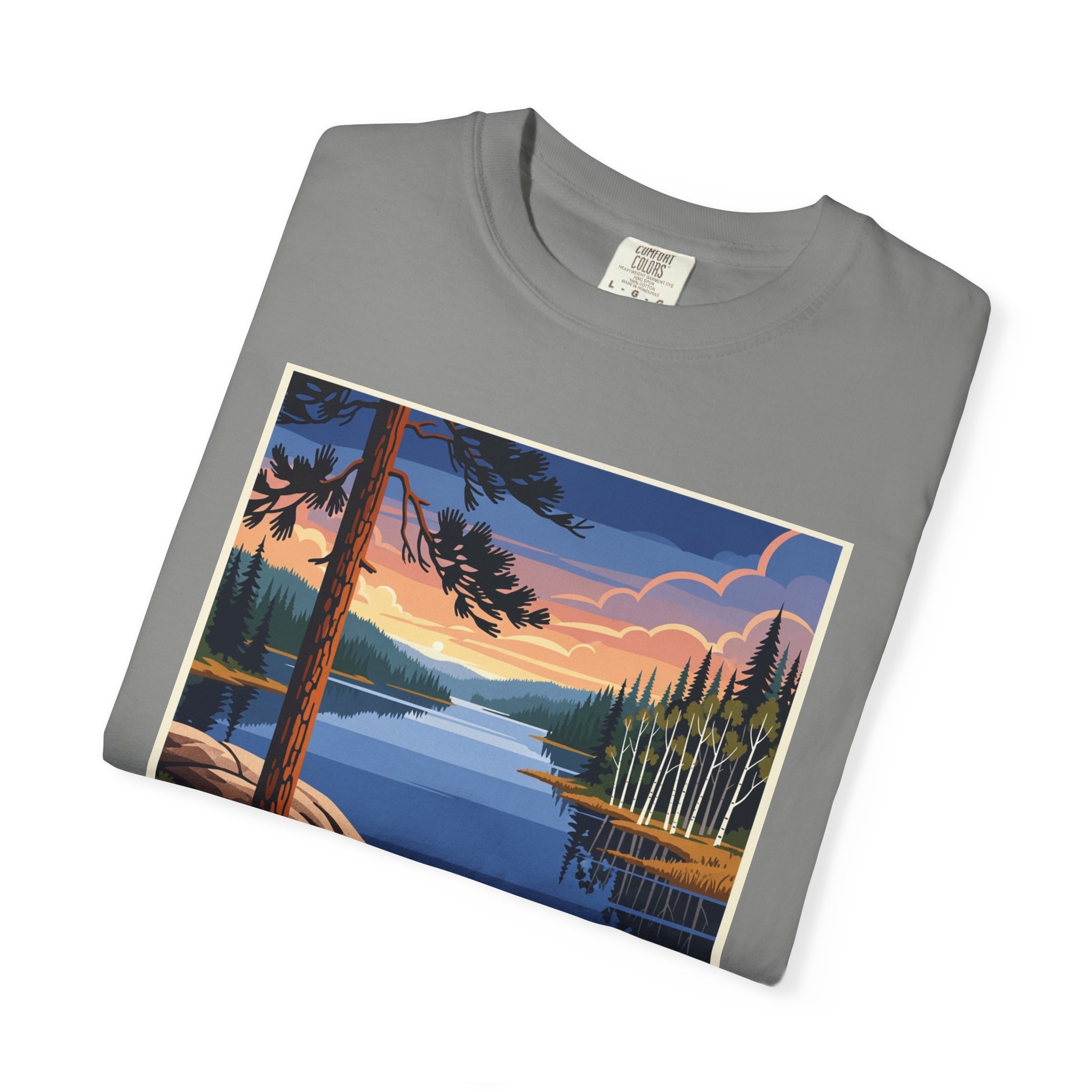Porcupine Lake Wilderness WPA Style Unisex T-shirt - Image 9