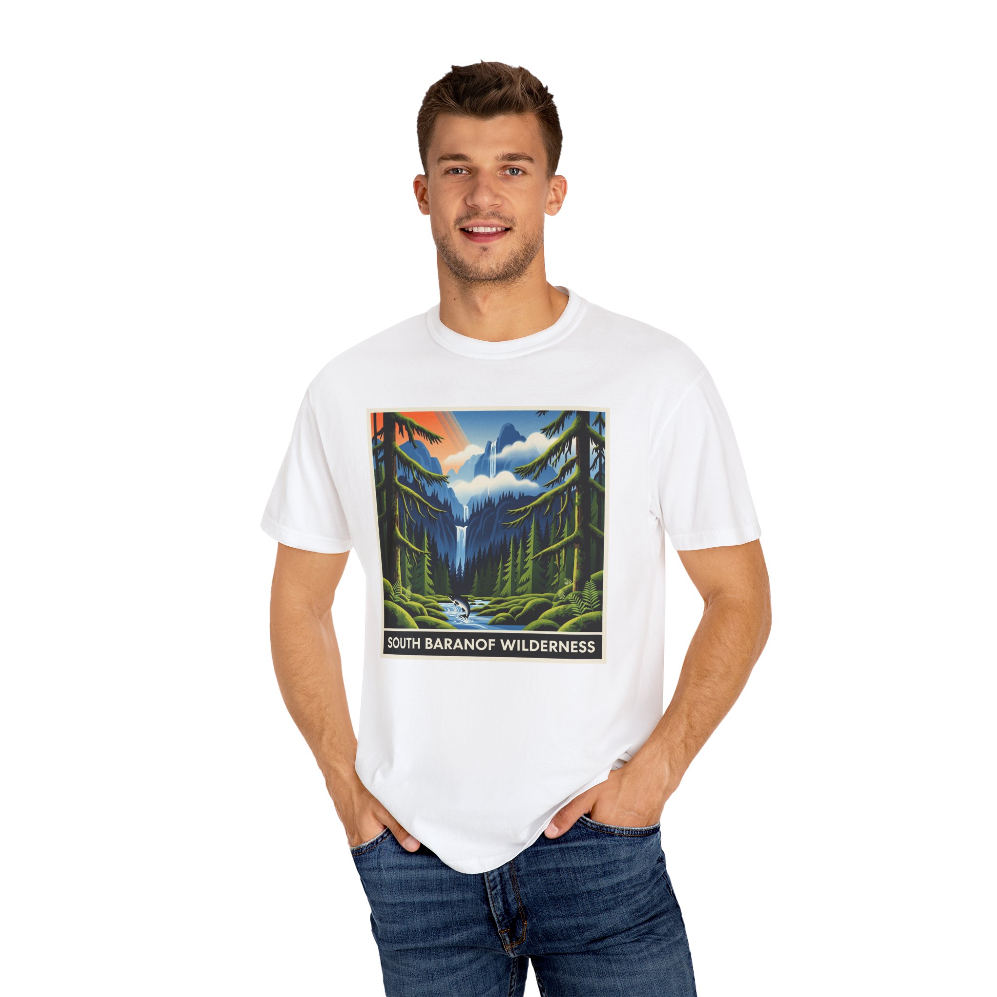 South Baranof Wilderness WPA Style Unisex T-shirt - Image 4