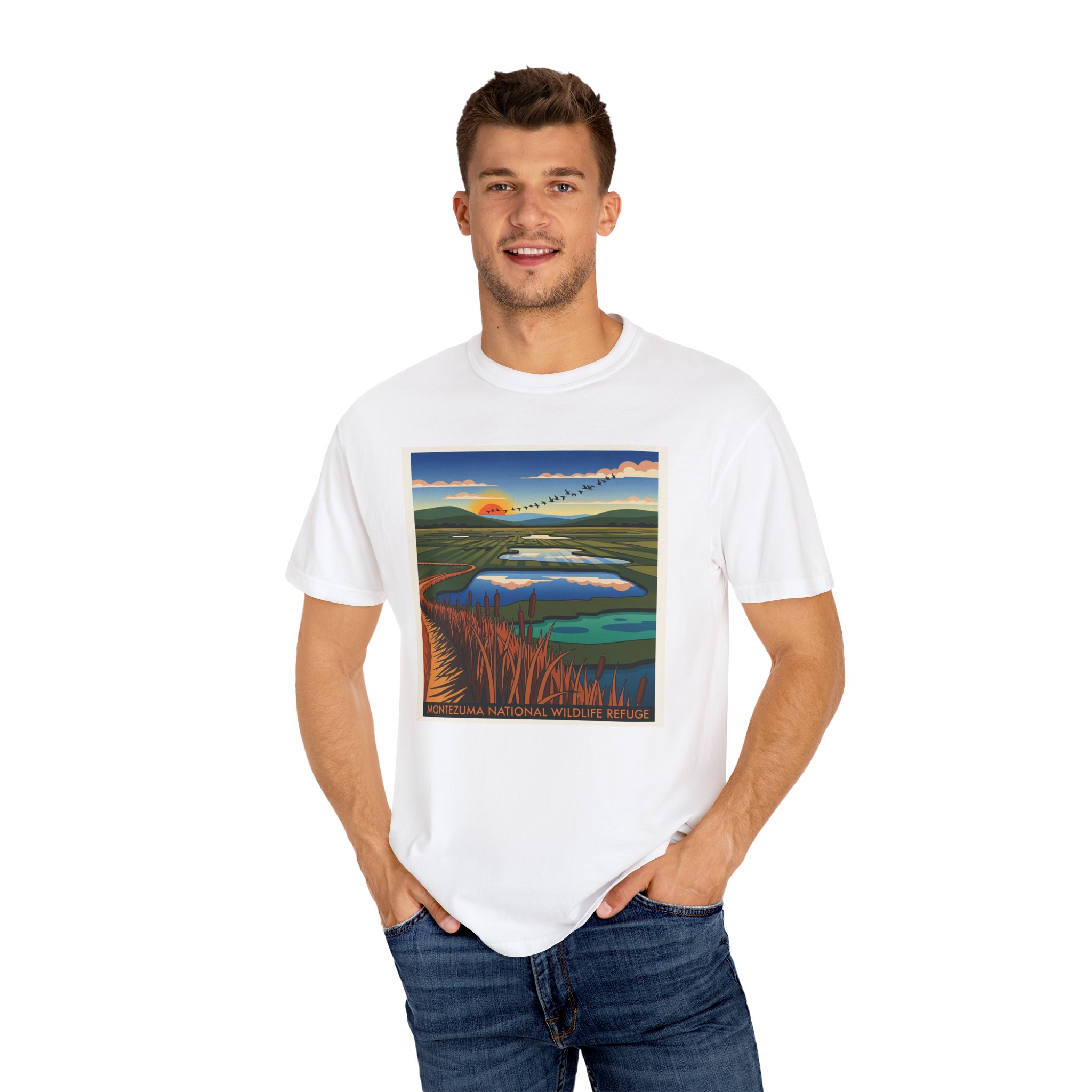 Montezuma National Wildlife Refuge WPA Style Unisex T-shirt - Image 4