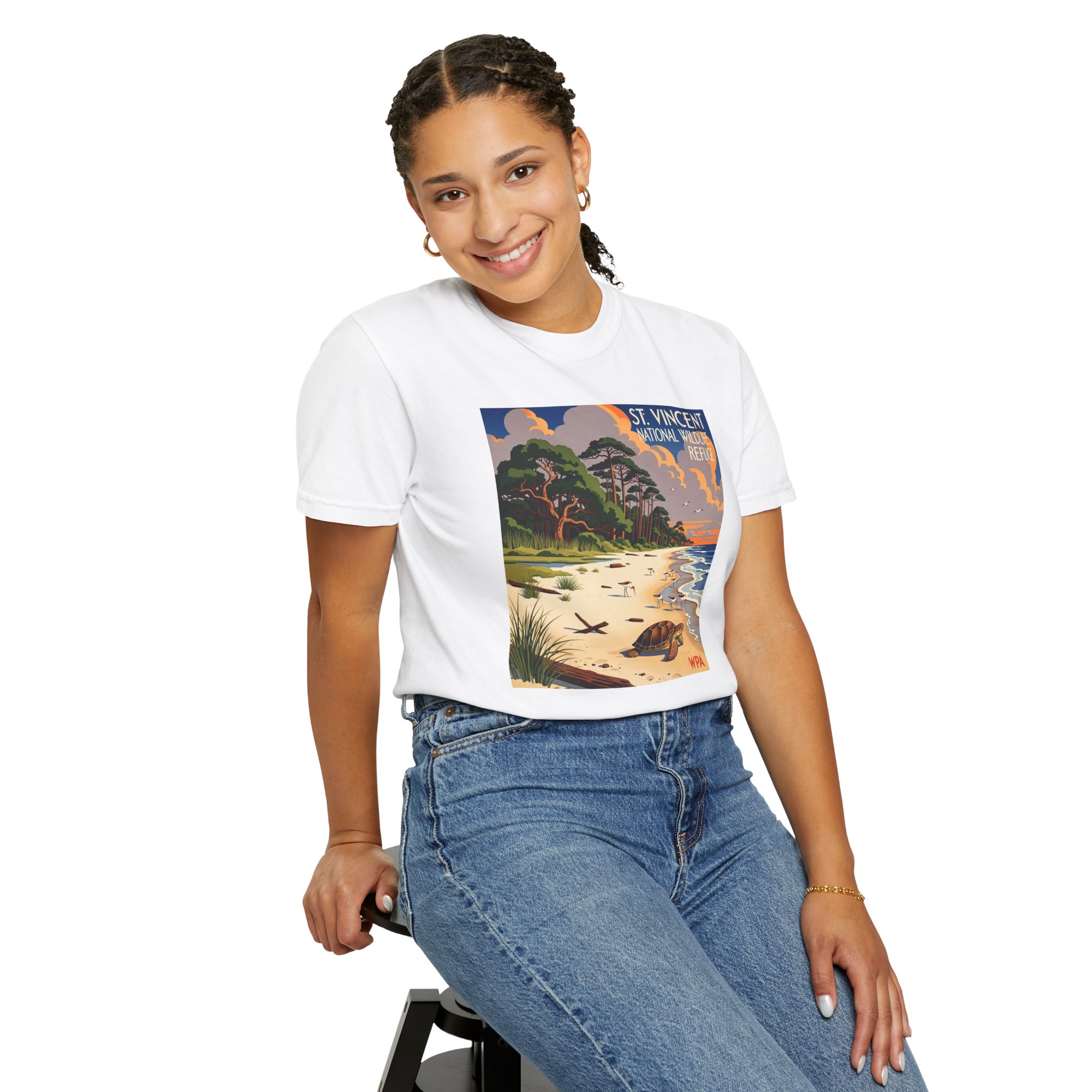 St. Vincent National Wildlife Refuge WPA Style Unisex T-shirt - Image 5