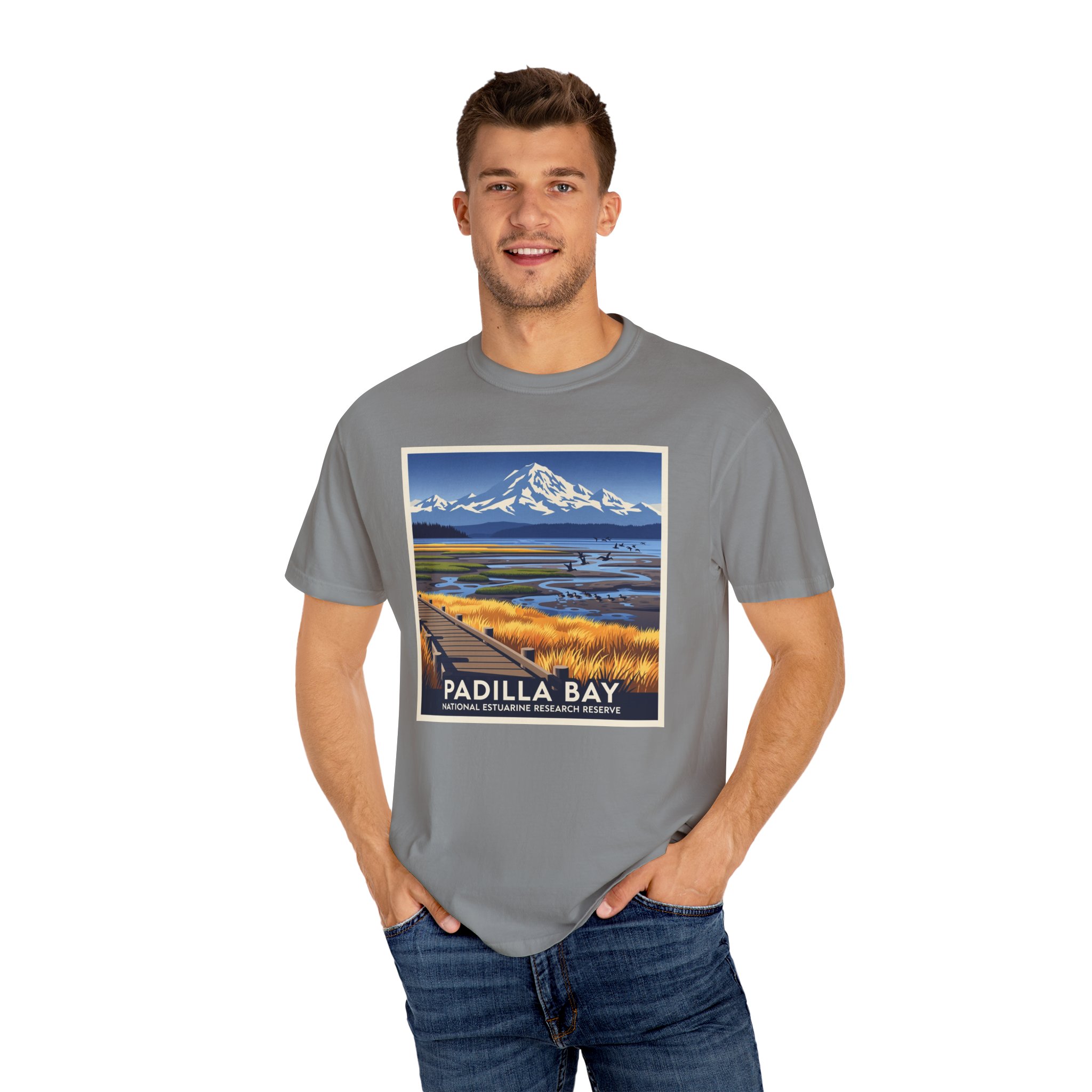 Padilla Bay National Estuarine Research Reserve WPA Style Unisex T-shirt - Image 10