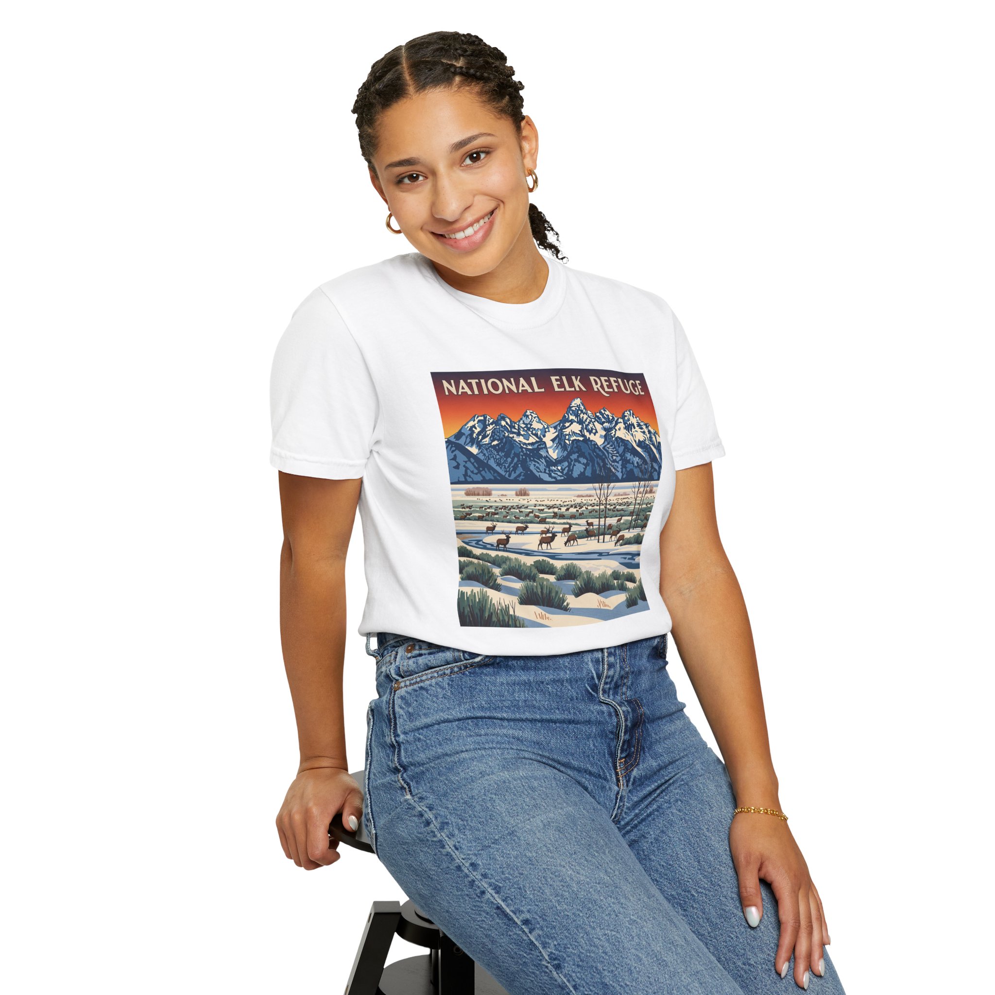 National Elk Refuge WPA Style Unisex T-shirt - Image 5